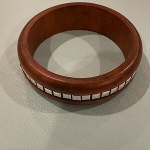Wooden Bangle with White Accents